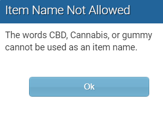Item Name Not allowed 
