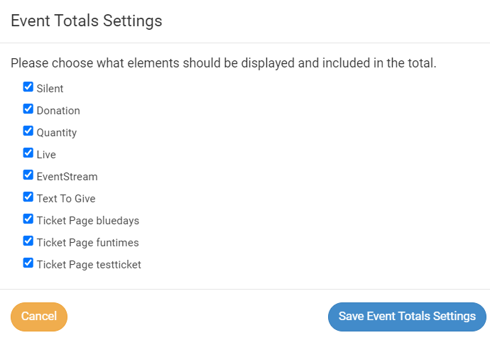 Event Totals Settings