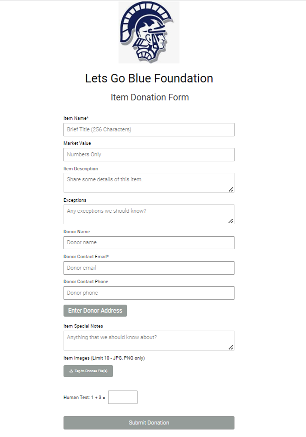 Item donation form