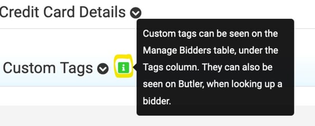 Bidder tags info bubble