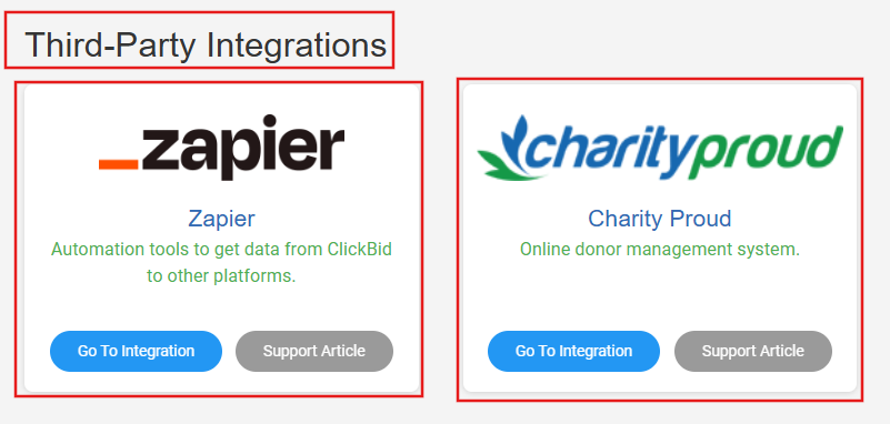 Zapier and Charity proud plus third party integration verbiage