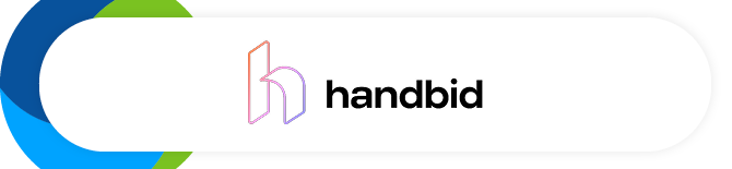 This image shows the logo for Handbid, which is a software provider that facilitates mobile bidding.