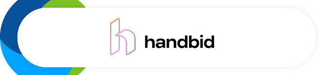 This image shows the logo for Handbid, which is a software provider that facilitates mobile bidding.